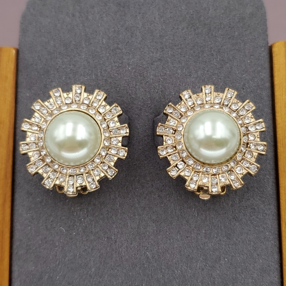 Rhinestone & Faux Pearl Starburst Clip On Earrings